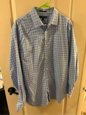 Banana Republic Light Blue and White Check Dress Shirt